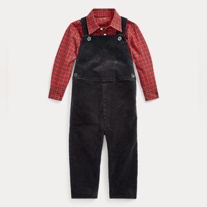 Ralph Lauren Black Corderoy Overalls with Red Plaid Shirt